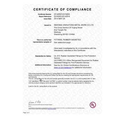 CHỨNG NHẬN FM UL CE PHỤ KIỆN NỐI RÃNH XHTONG